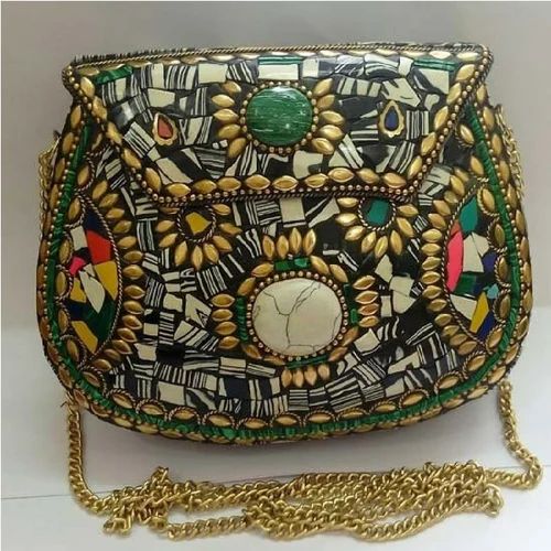 Embroidered Handmade Metal Clutch Cum Sling Bag