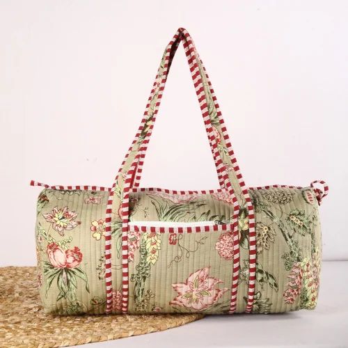 Everyday Use Floral Cotton Duffle Bag In Warm Grey
