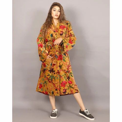 Velvet Kimono Jacket Birds Of Paradise Mustard