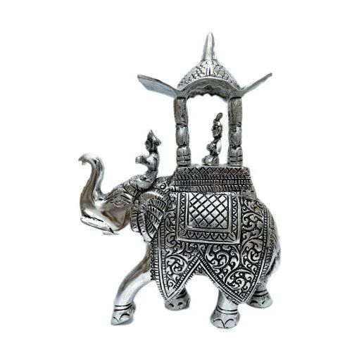 White Brass Elephant Statue, For Interior Decor