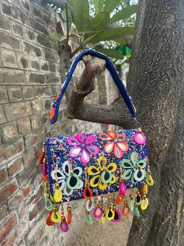 Multi Flap Bag with Drop Mirror Tassel, Material: Velvet