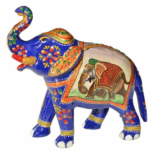 Shrinath Art Gallery Metal Elephant With Elephant Painting Work