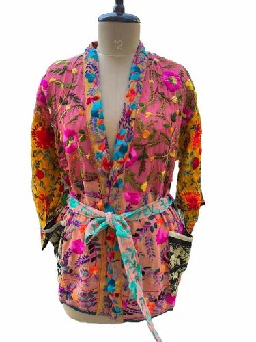 Patchwork Embroidered Phulkari Kimono For Ladies
