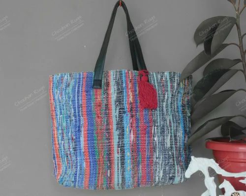 Colorful Cotton Shopping Bag Stylish Chindi Bag, Fashionable Women''s Handbag