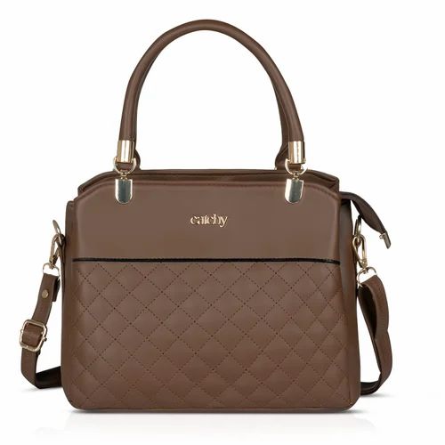 Elegant Brown Quilted Handbag Premium PU Handbag with Shoulder Strap