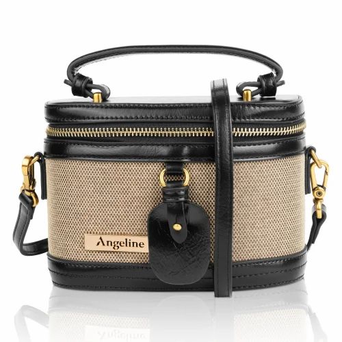 Jute Beige And Black Ladies Satchel Bags