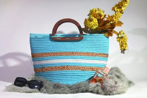 Blue Cotton Handbag Woven Handbag