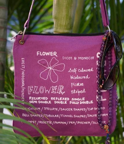 Purple Printed Cotton Satchel Bag