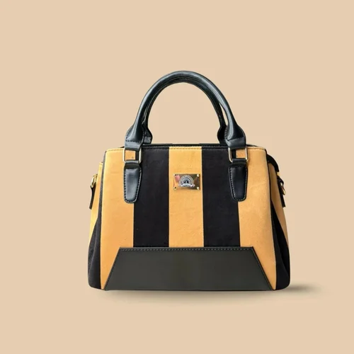 Ethnic Treasures Elegant Two Tone Striped Suede Velvet Satchel Bag