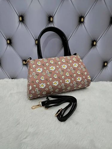 Pu Leather Flower Print Hand Bag