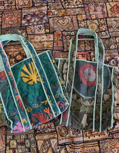 Suzani embroidery velvet tote bag