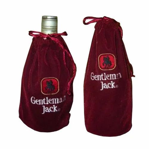 Printed Maroon Red Velvet Drawstring Bag, Bag Size: 14 X 5 Inch (h X Dia)