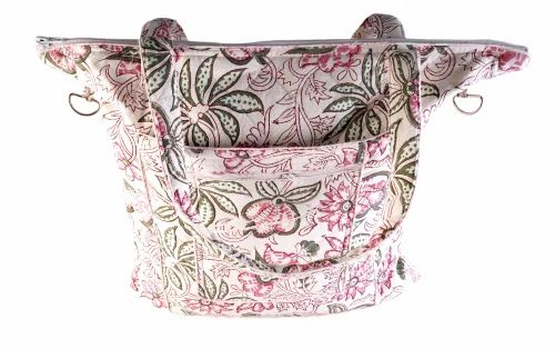 Quilted Cotton Hand Block Printed Tote Bag / Shoulder Bag