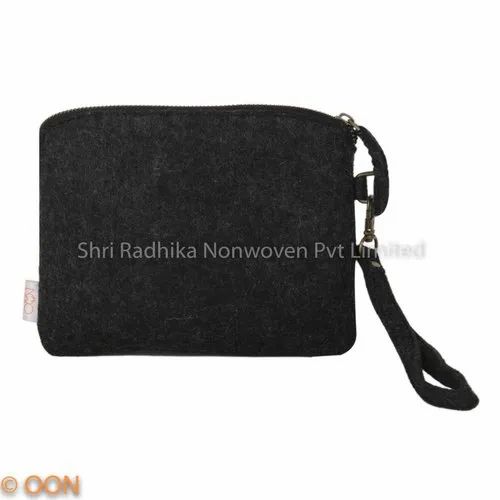 Hand Handled Plain Black Felt Handbag