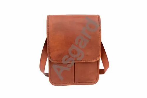 Brown Leather Flap Bag, Vintage Style Flap Bag, Size: 9" X 11"
