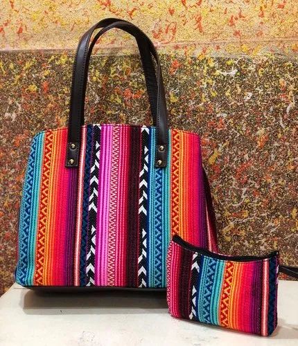 Multicolor Cotton Handmade Fabric Handbag, For Shopping