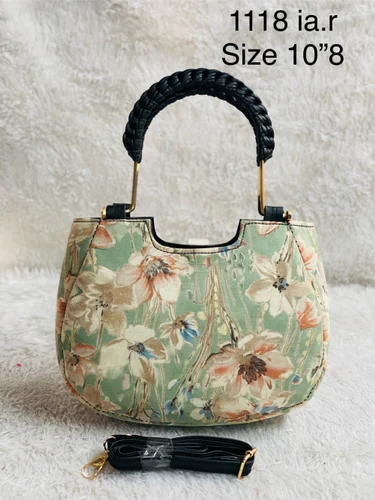 Cotton Indigo Fabric Matel Handle With Sling Handbag