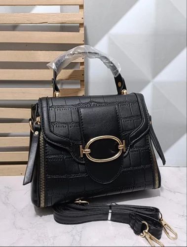 Pu Leather Casual Black Ladies Handbag