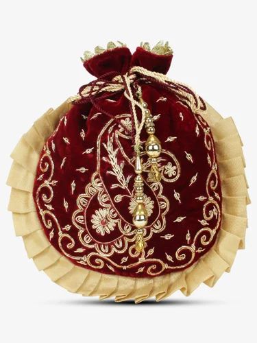 SA - 010PB Velvet Zardozi Antique Stylish Potli Bags with Drawstring For Women