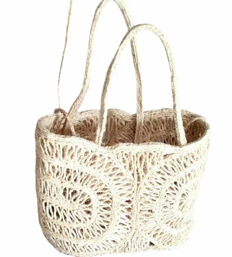 Cream Banana Fiber Ladies Jali Bag