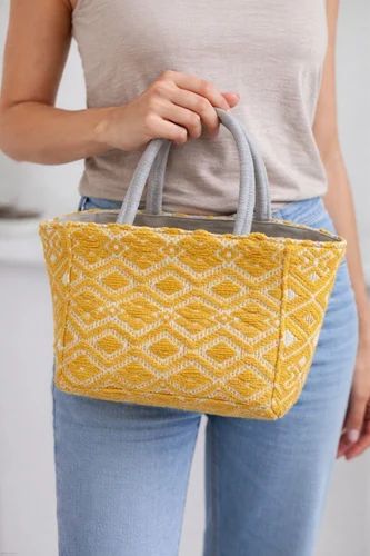 Yellow Woven Fabric Handbag