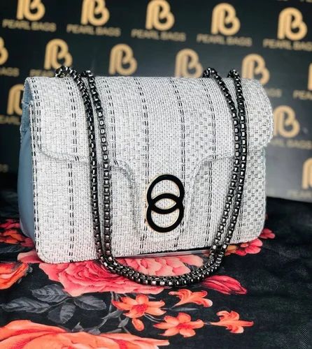 PP Adjustable Women White Handwoven Sling Bag