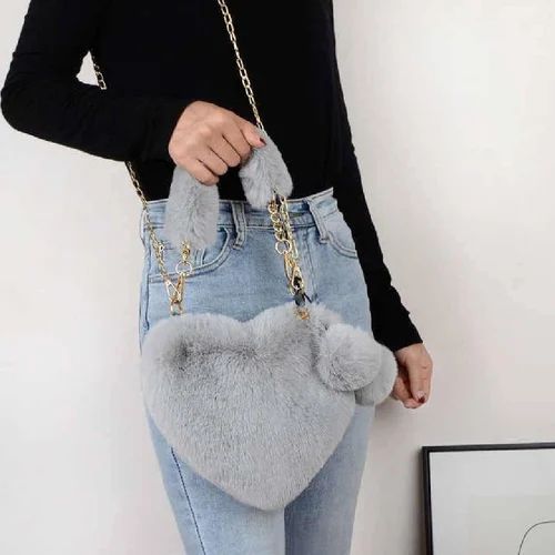 Heart Shaped Plush Hand Bag