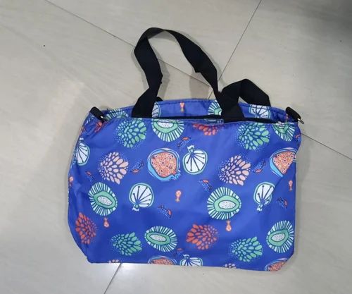 Blue Nylon Printed Hand Bag
