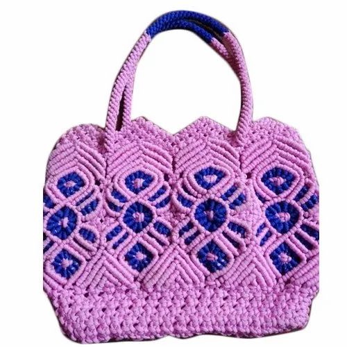 Pink and Blue Handled Hand Made Fabric Bag