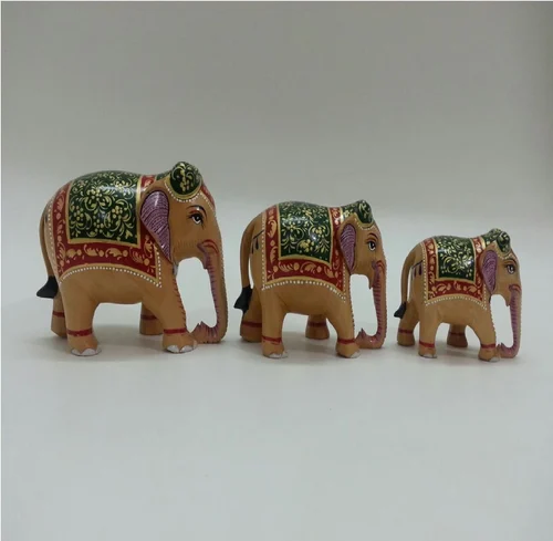 Multicolor Set of 3 Elephants (Gold Painted), For Interior Decor