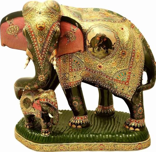 Multicolor Gold Elephant With Baby, For Interior Decor