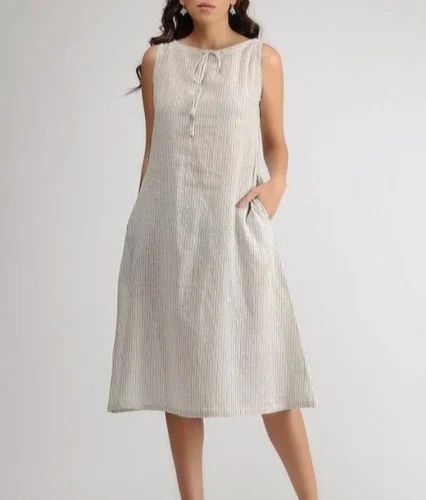 Sleeveless Pure Linen Ladies Kurti