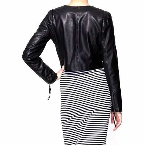 Women's Cropped Biker Leather Jacket