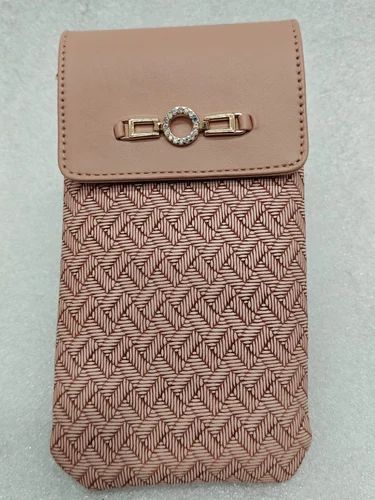 PU Leather Ladies Coral Peach Mobile Sling Bag