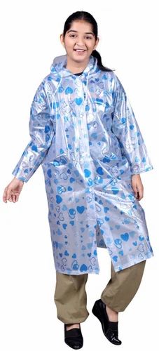 PVC Women Kids Printed Raincoat