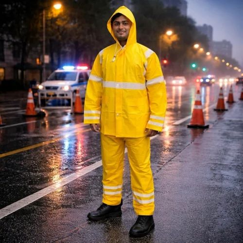 Men PVC Raincoat with Reflective Tape