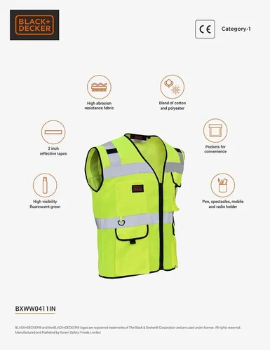 Black+decker Reflective Jacket, Bxww0411in, Fabric Type: Polyester, GSM: 180 GSM