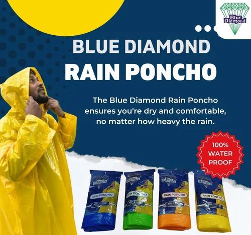 Unisex XL Blue Diamond Rain Poncho, PE