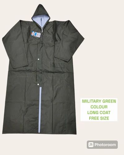 Unisex Military Green PU Reversible Long Raincoat