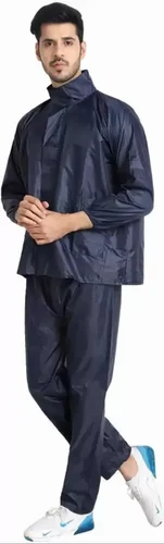 Navy Blue Nylon Men Rain Coat