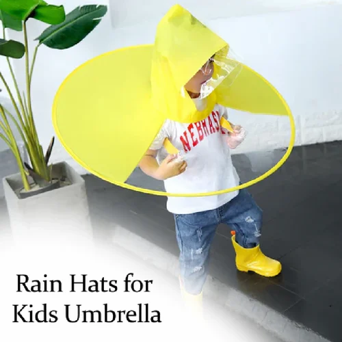 1434 Rain Hats For Kids Umbrella For Hands Free Rain Protection Waterproof Rainy Caps (Multicolor)