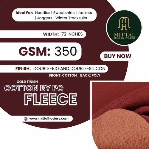 Cotton Polyester 3 Thread Fleece Fabric, GSM: 360 GSM