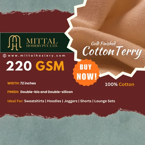 Cotton 220 GSM Gold Finish Loopnet Fabric