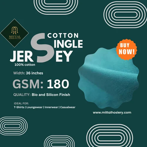 100% Cotton Single Jersey Fabric (180 GSM, 36 Inches)
