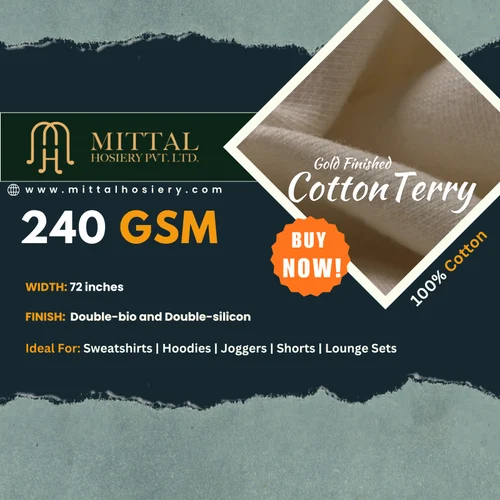Cotton 240 GSM Gold Finish Terry Fabric