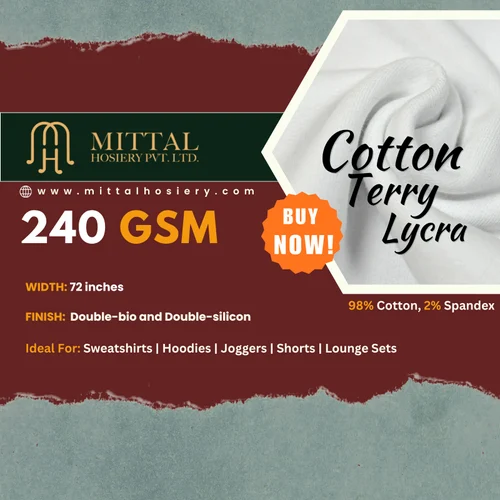 Cotton Terry Lycra Fabric, 220-250