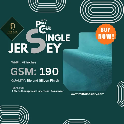 PC (Poly-Cotton) 180 GSM Poly Cotton Single Jersey Fabric