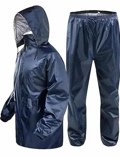 Navy Blue Polyester Raincoat Set