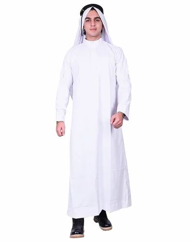 Men White Cotton Silk Arabic Thobe