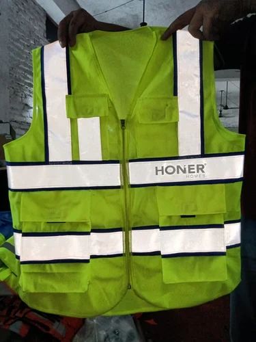 Plain vest Green Traffic Control Polyester Safety Jacket, Size: Large